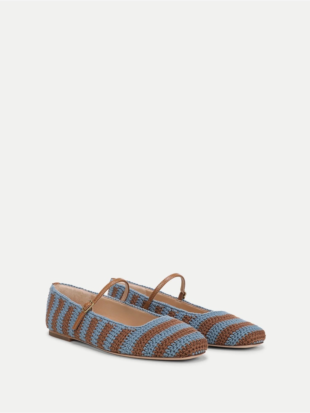 Veronica Beard Ellie Blue and Brown Striped Crochet Mary Jane Flats